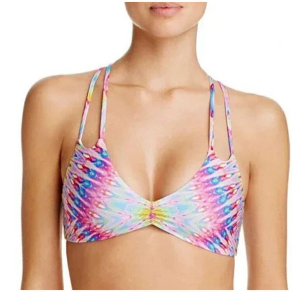 New Pilyq Moorea Reversible Utopia Halter Bikini Top Womens S Reversible Blue